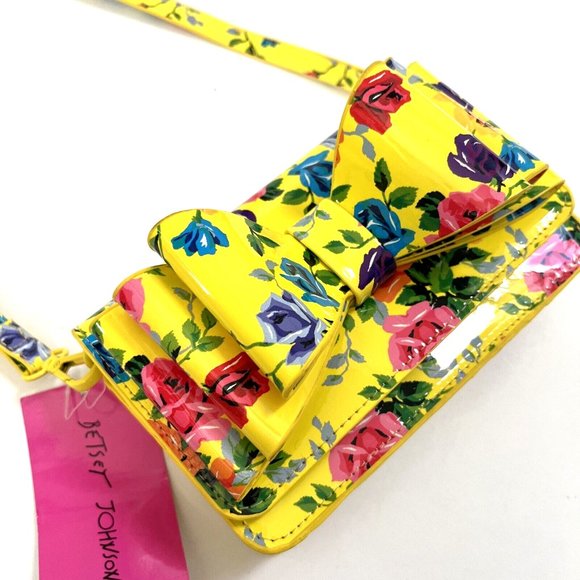 Betsey Johnson Handbags - NWT Original BETSEY JOHNSON Floral Bow Convertible Crossbody Bag Clutch Yellow